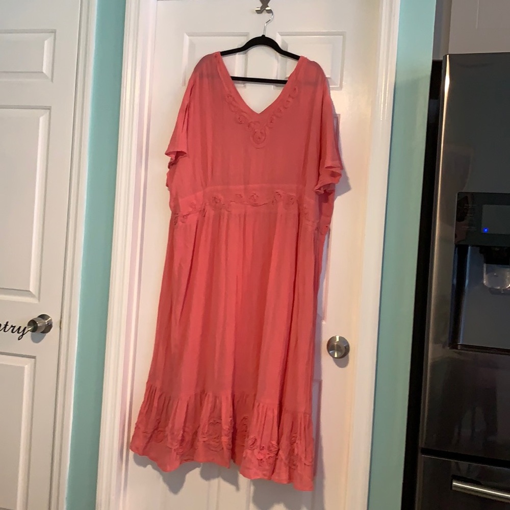 Peach sherbet colored gauze maxi dress